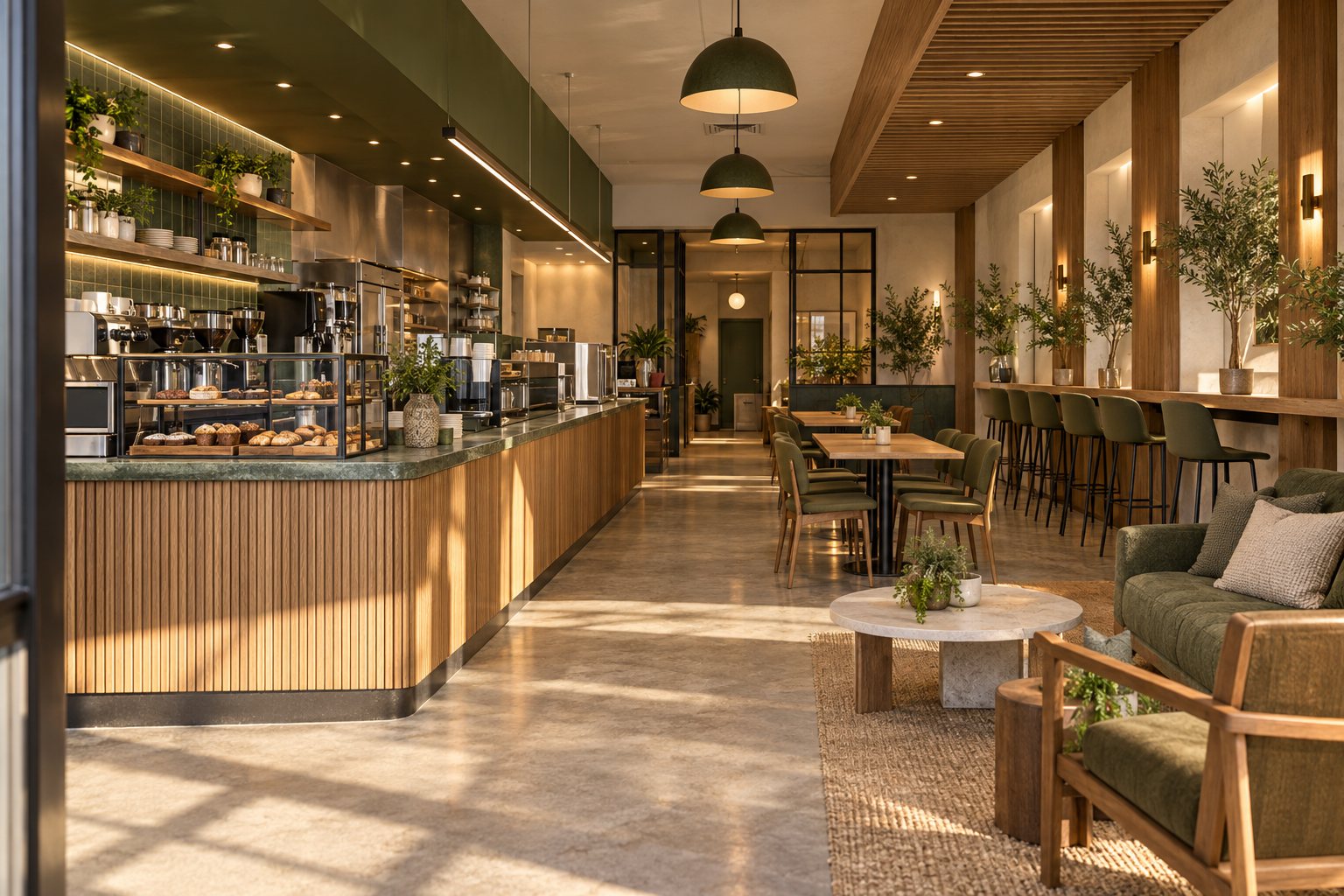 AI-generated illustrative restaurant and coffee interior concept