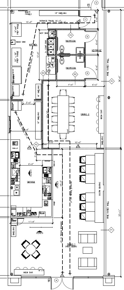 Redacted restaurant floor plan excerpt