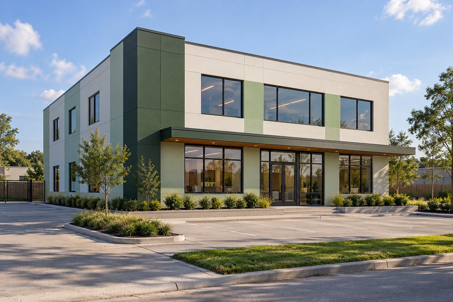 AI-generated conceptual image of a two-story office and manager suite